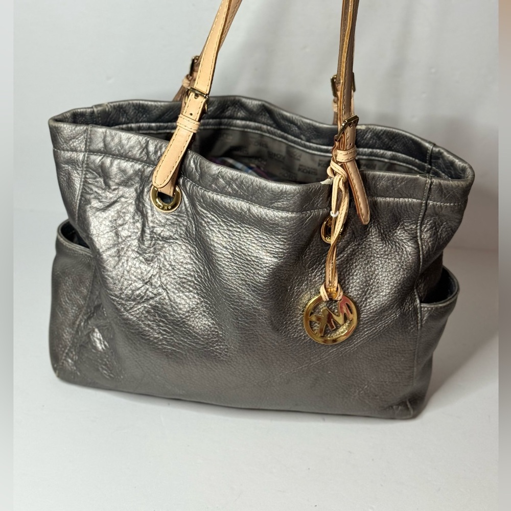 Michael Kors Metallic Grey Gold Hardware Tote Bag